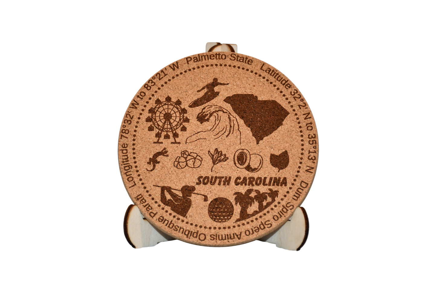 South Carolina - Cork Coaster - Laser Etched State Design - Made in America