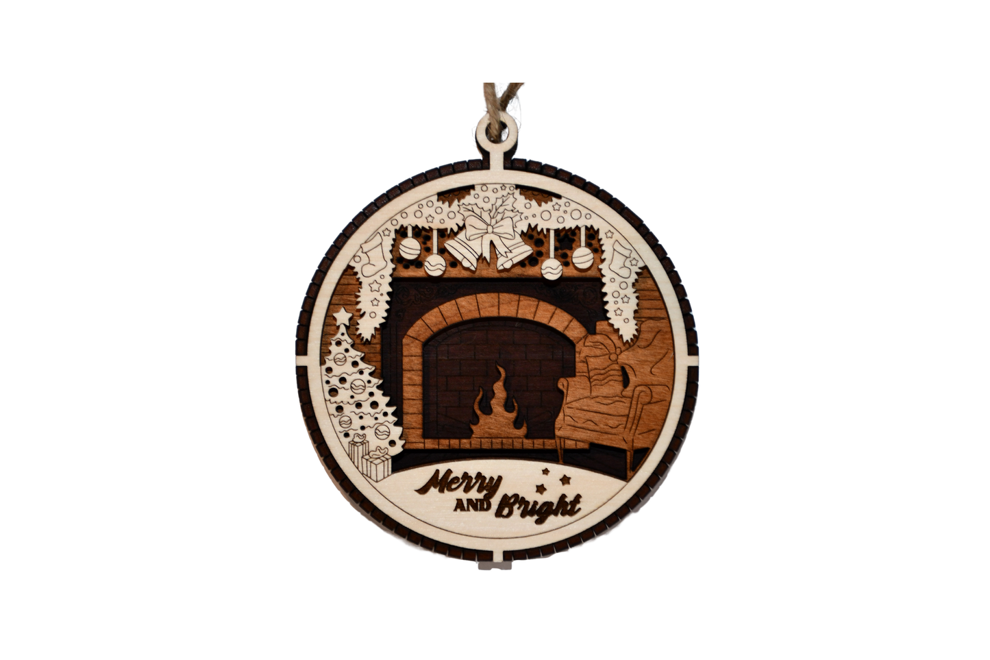 3 Layer Christmas Ornament - Merry & Bright - Laser Engraved Wood | Made in America