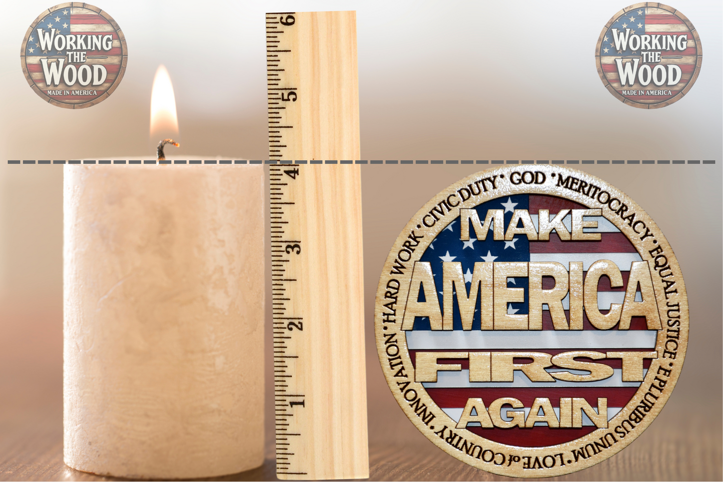 Make America FIRST Again Emblem - 4 Inch Round with Stand
