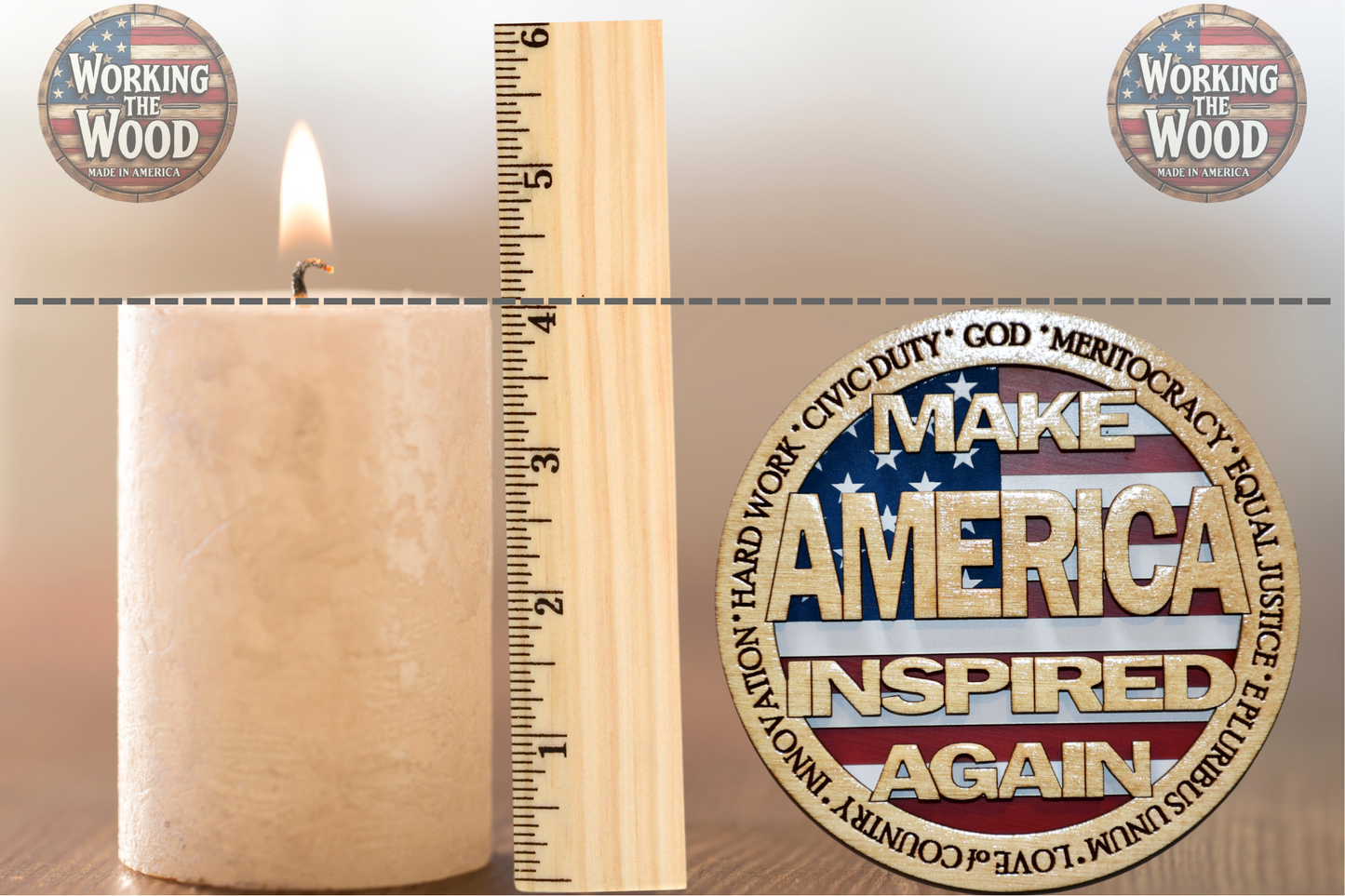 Make America INSPIRED Again Emblem - 4 Inch Round with Stand