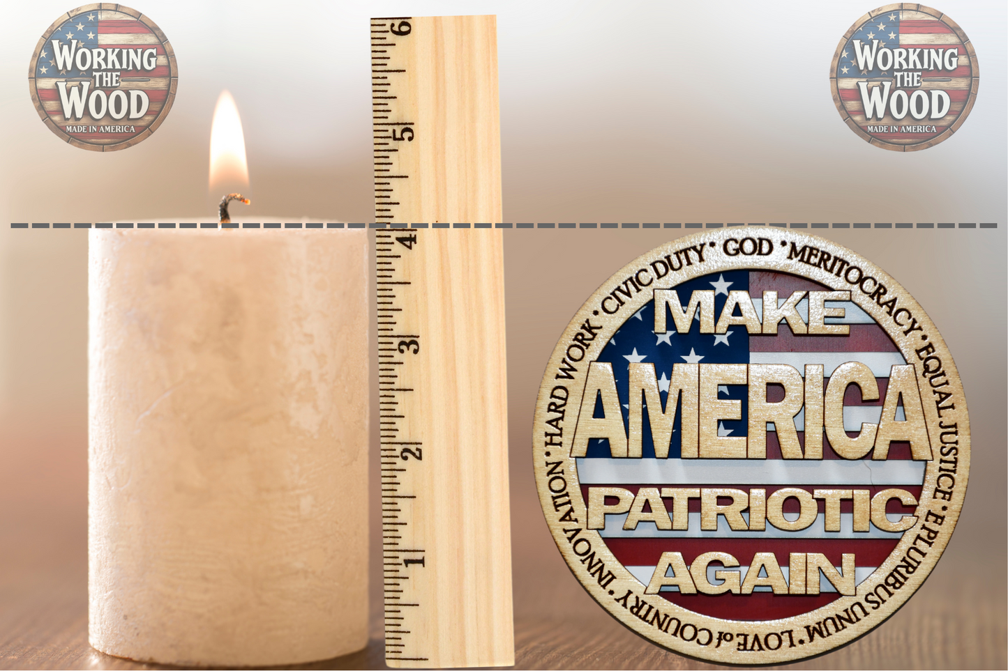Make America PATRIOTIC Again Emblem - 4 Inch Round with Stand