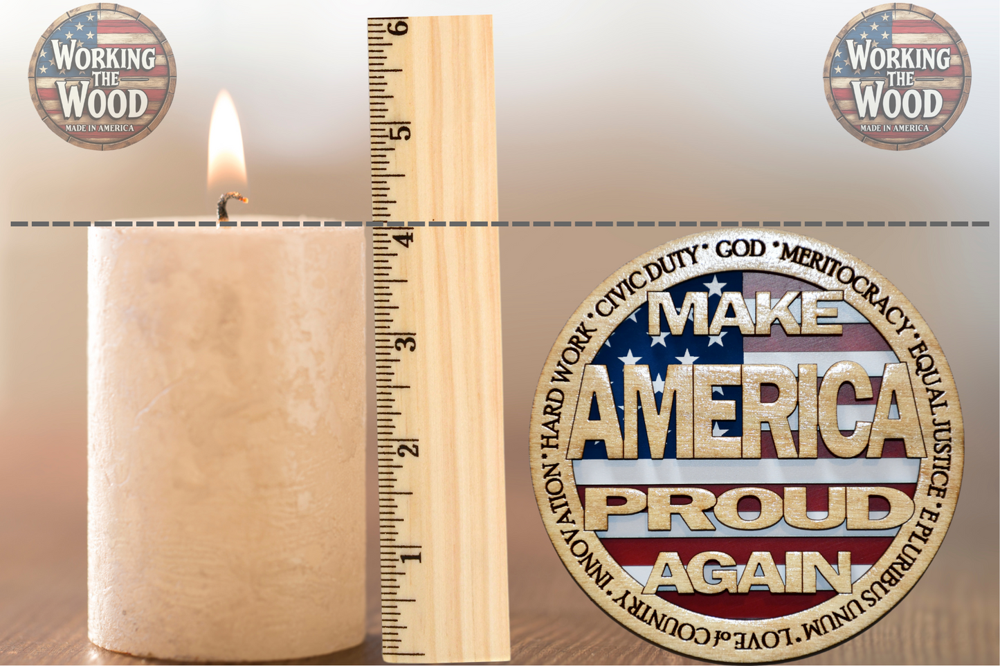 Make America PROUD Again Emblem - 4 Inch Round with Stand