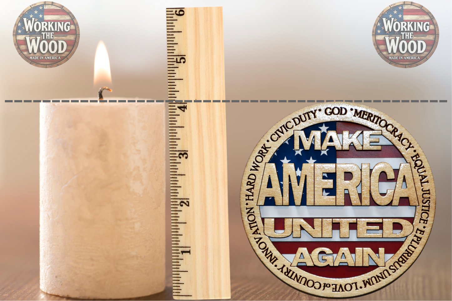 Make America UNITED Again Emblem - 4 Inch Round with Stand