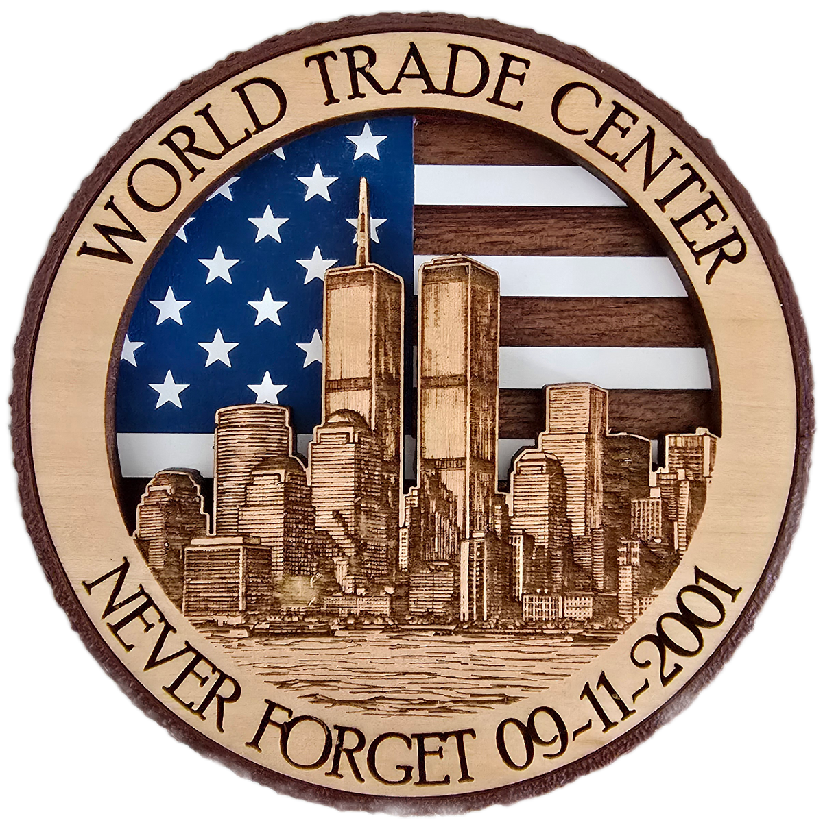 World Trade Center Never Forget 9/11 Memorial Wooden Magnet – Laser Engraved Twin Towers