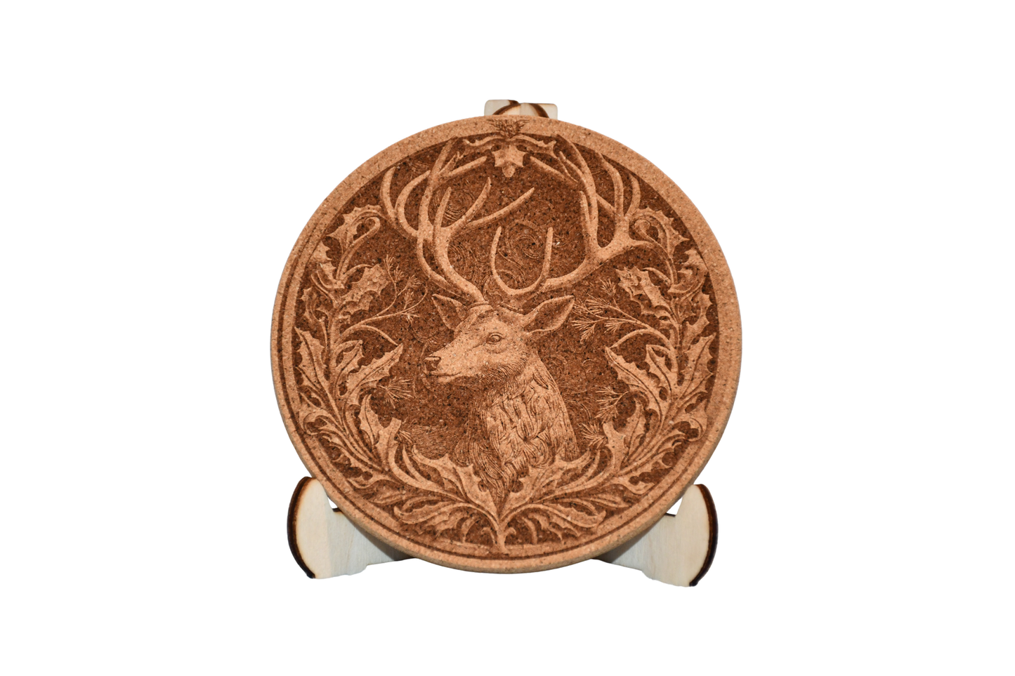 Christmas - Cork Coaster - Deer - Laser Engraved - Made in America