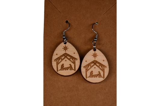 #7 EARRINGS - NATIVITY TEARDROP WOOD