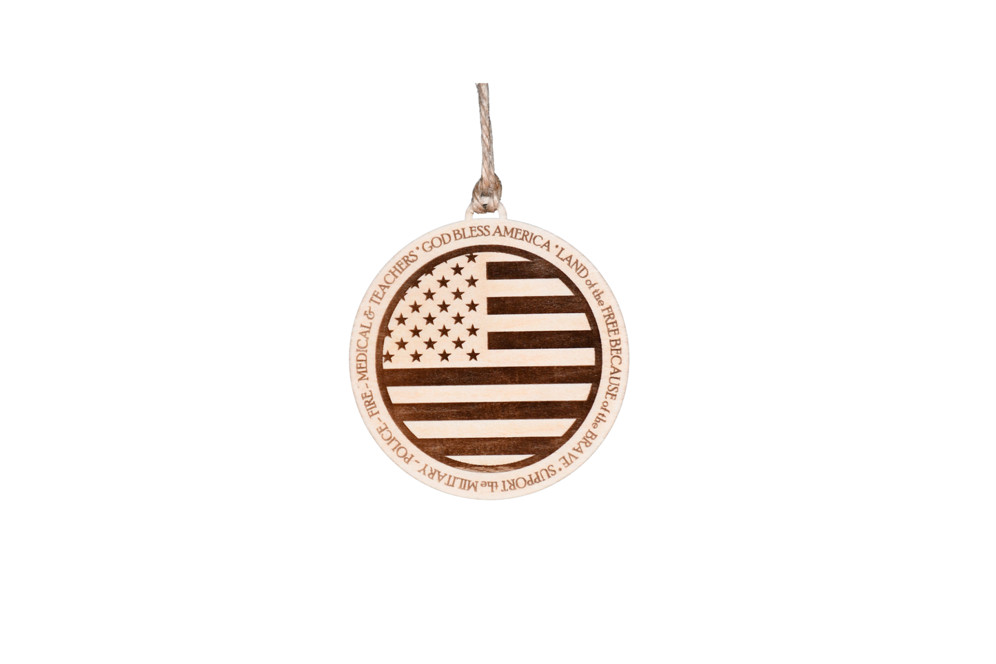 1 Layer Patriotic Ornament - USA Flag - Laser Engraved Wood | Made in America