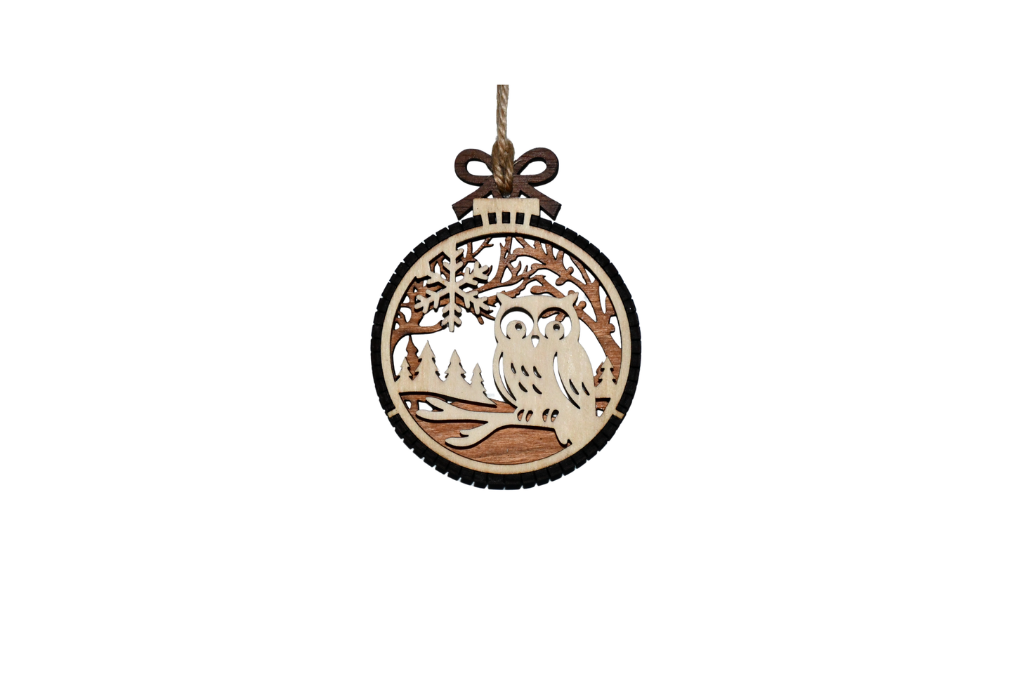 2 Layer Christmas Ornament - Owl - Laser Engraved Wood | Made in America