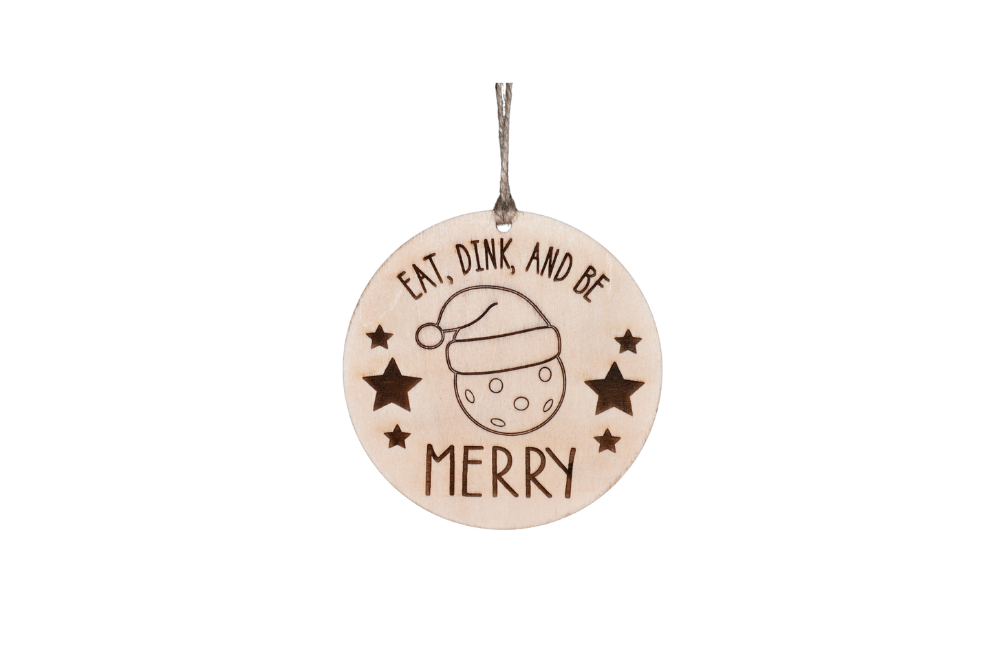1 Layer Pickleball Ornament - Santa hat - Laser Engraved Wood | Made in America
