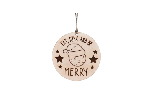 1 Layer Pickleball Ornament - Santa hat - Laser Engraved Wood | Made in America