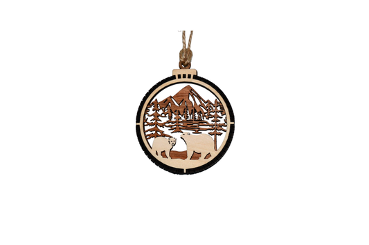 2 Layer Christmas Ornament - Bears - Laser Engraved Wood | Made in America