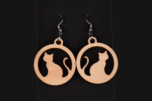 #13 EARRINGS - CAT ROUND WOOD