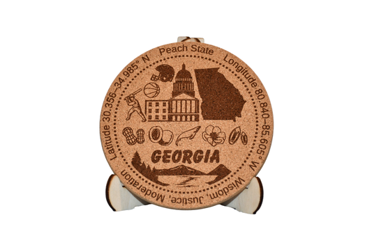 Georgia - Cork Coaster - Laser Etched State Design - Made in America