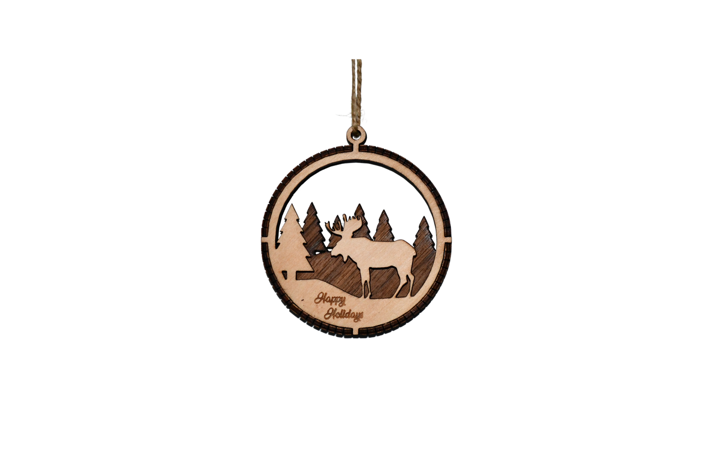 2 Layer Christmas Ornament - Moose - Laser Engraved Wood | Made in America