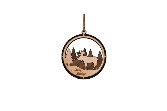 2 Layer Christmas Ornament - Moose - Laser Engraved Wood | Made in America