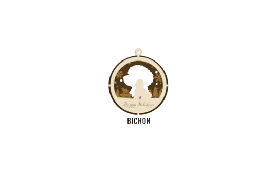 3 Layer Dog Ornament - Bichon - Laser Engraved Wood | Made in America