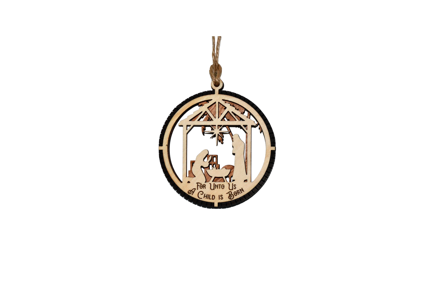 2 Layer Nativity Christmas Ornament - Laser Engraved - Baby Jesus - Tree - Made in America