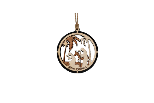 2 Layer Nativity Christmas Ornament - Laser Engraved - Pray - Made in America