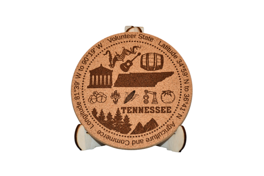 Tennessee - Cork Coaster - Laser Etched State Design - Made in America
