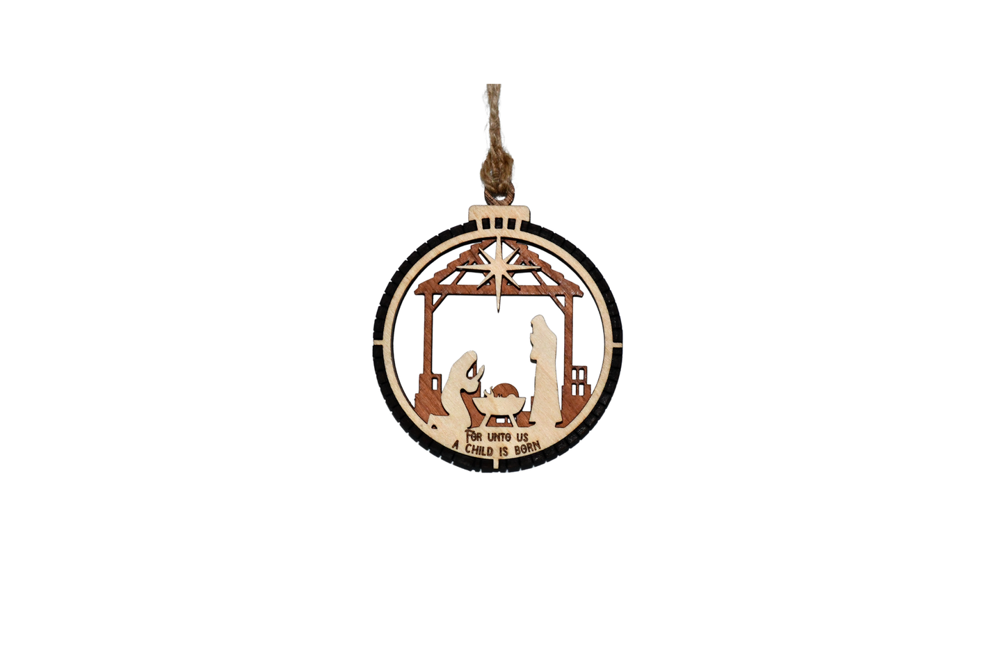 2 Layer Nativity Christmas Ornament - Laser Engraved - Baby Jesus - Roof - Made in America