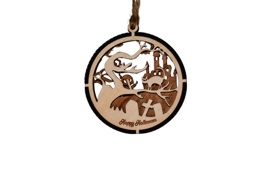 2 Layer Halloween Ornament - Spooky - Cat - Laser Engraved Wood | Made in America