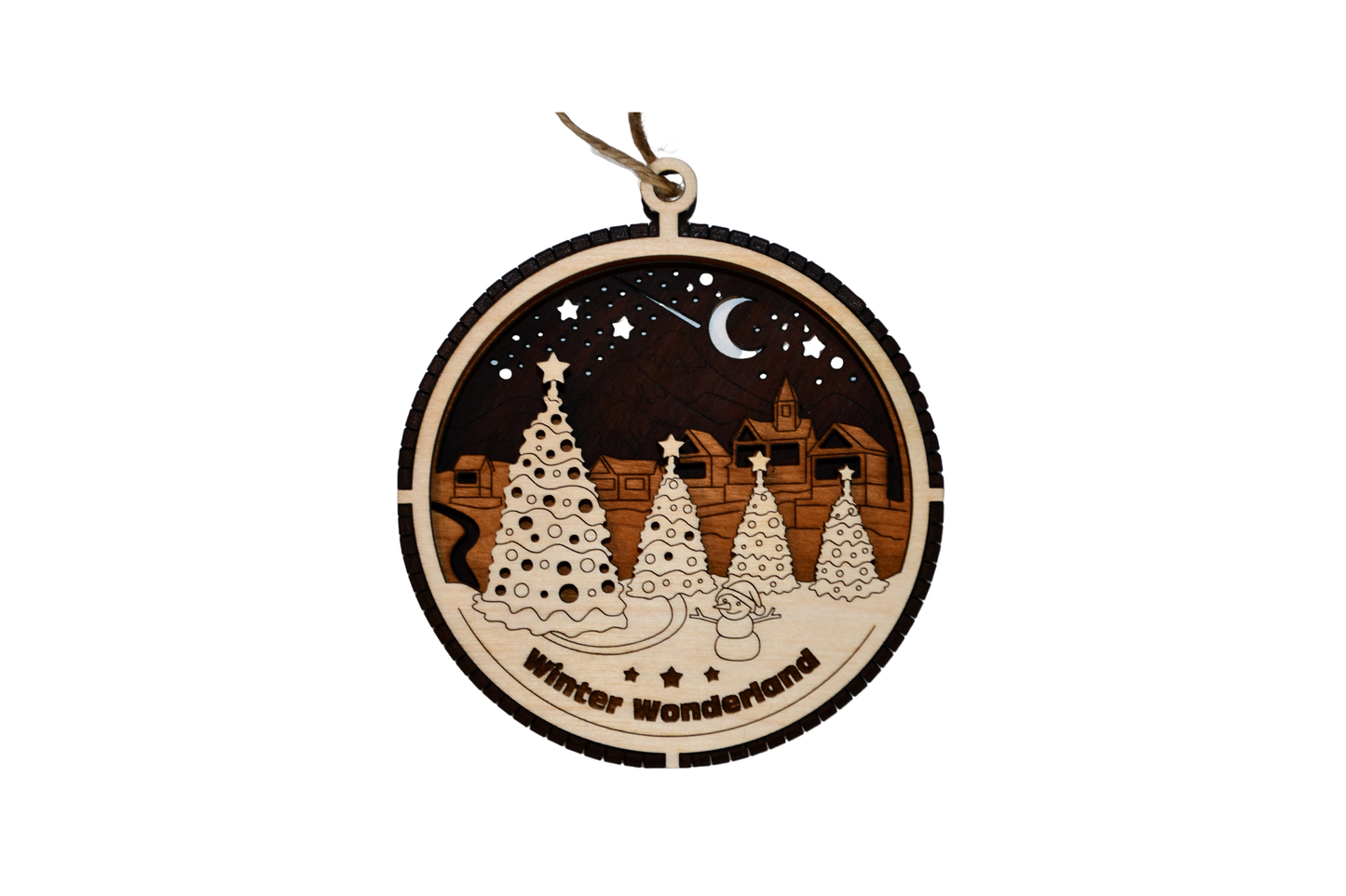 3 Layer Christmas Ornament - Winter Wonderland - Laser Engraved Wood | Made in America