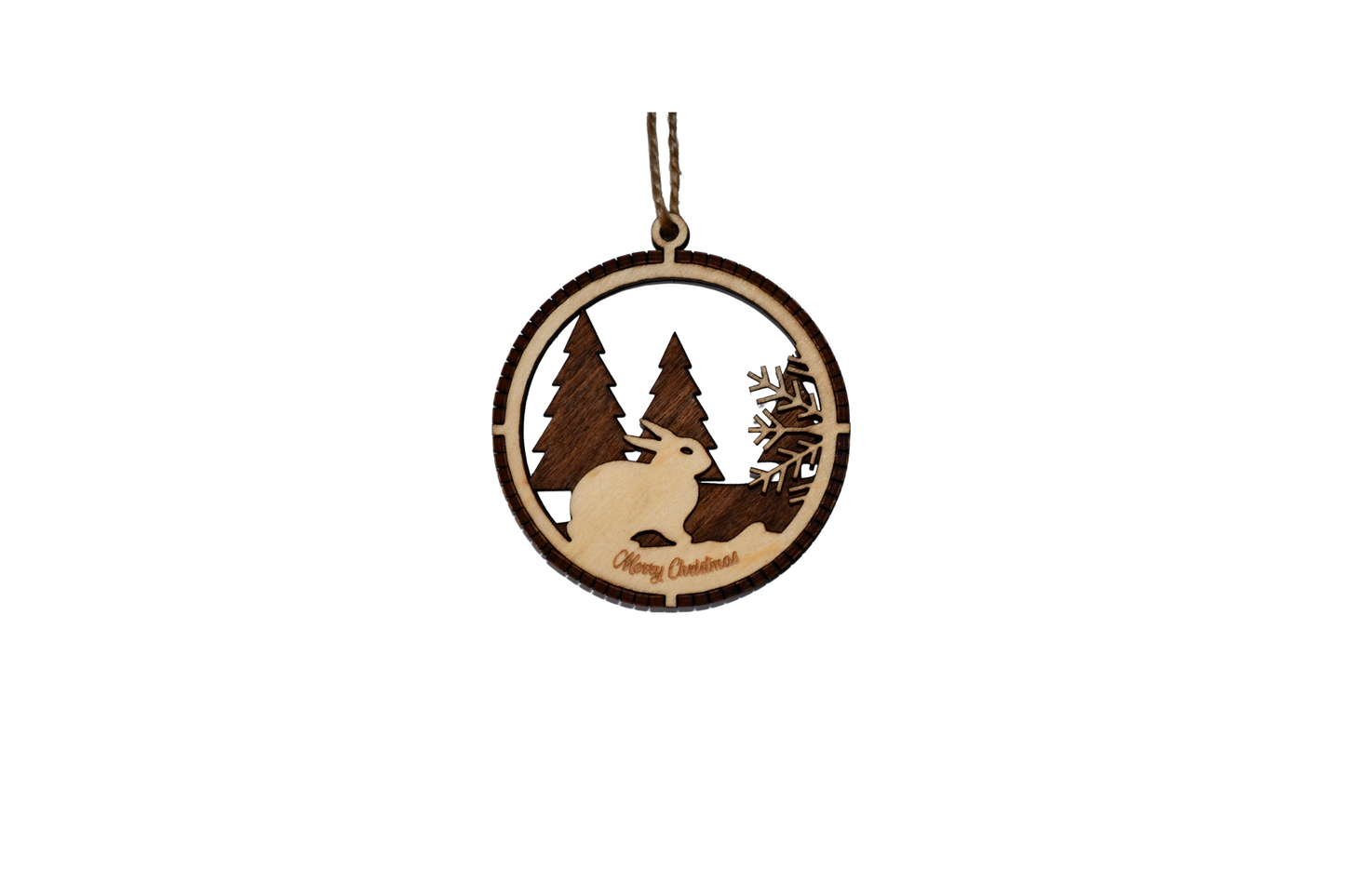 2 Layer Christmas Ornament - Bunny - Laser Engraved Wood | Made in America