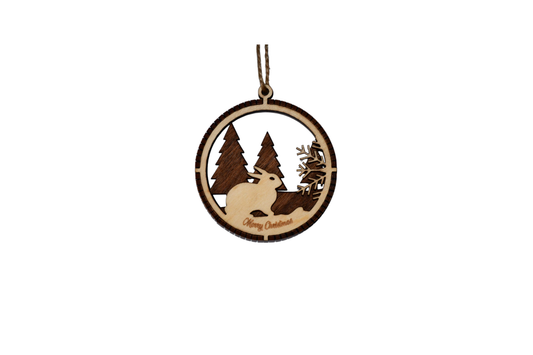 2 Layer Christmas Ornament - Bunny - Laser Engraved Wood | Made in America