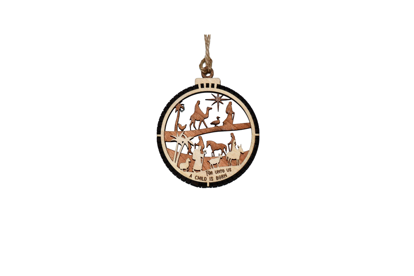 2 Layer Nativity Christmas Ornament - Travel - Laser Engraved - Pray - Made in America
