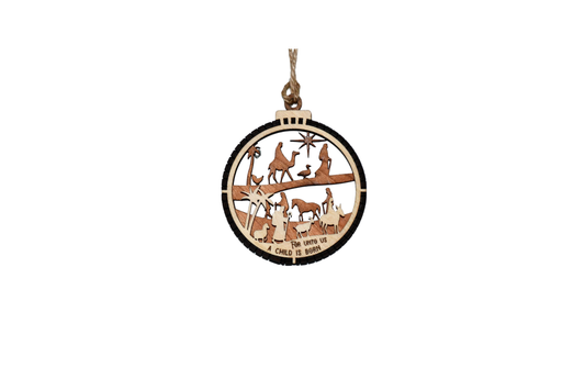 2 Layer Nativity Christmas Ornament - Travel - Laser Engraved - Pray - Made in America