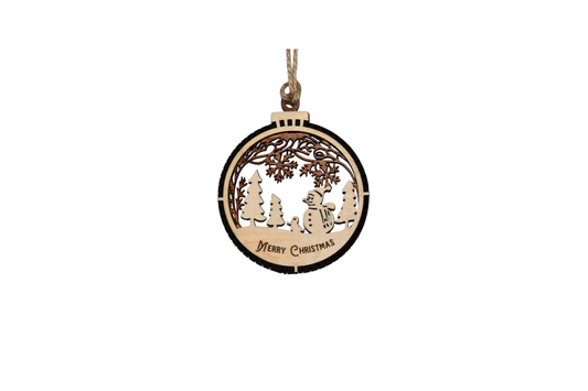 2 Layer Christmas Ornament - Snowman - Laser Engraved Wood | Made in America