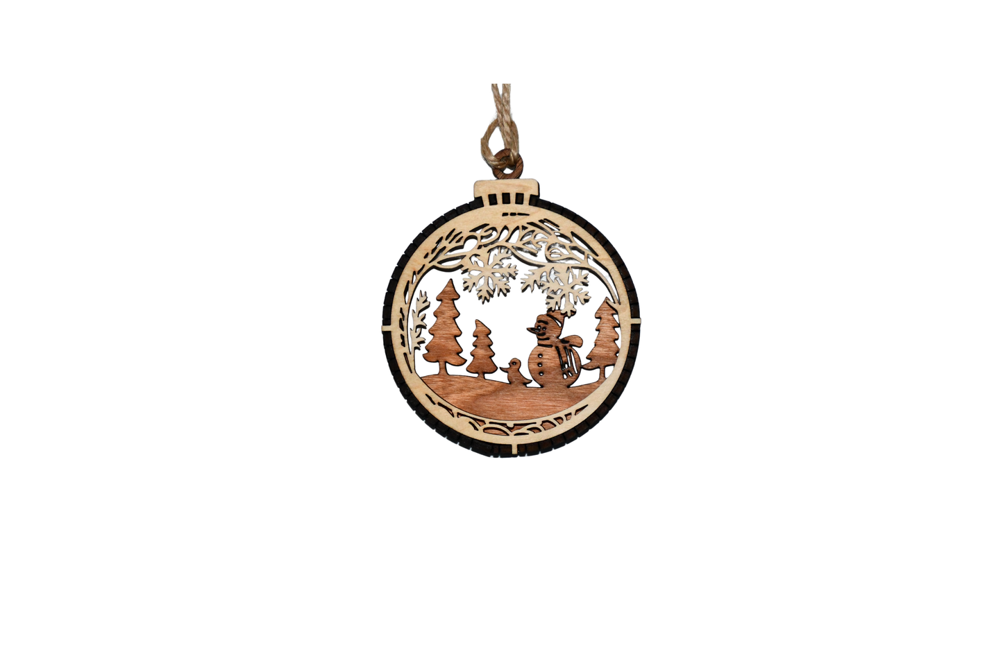 2 Layer Christmas Ornament - Snowman - Laser Engraved Wood | Made in America