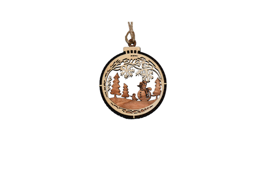 2 Layer Christmas Ornament - Snowman - Laser Engraved Wood | Made in America