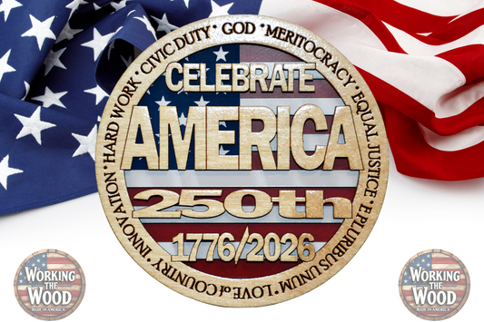 America's 250th Anniversary (CELEBRATE) Emblem - 4 Inch Round with Stand