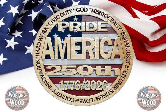 America's 250th Anniversary (PRIDE) Emblem - 4 Inch Round with Stand
