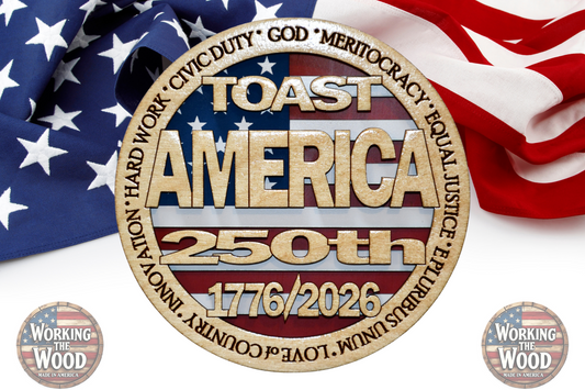America's 250th Anniversary (TOAST) Emblem - 4 Inch Round with Stand
