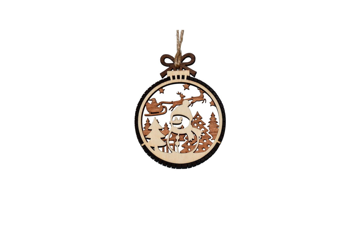 2 Layer Christmas Ornament - Snowman - Laser Engraved Wood | Made in America