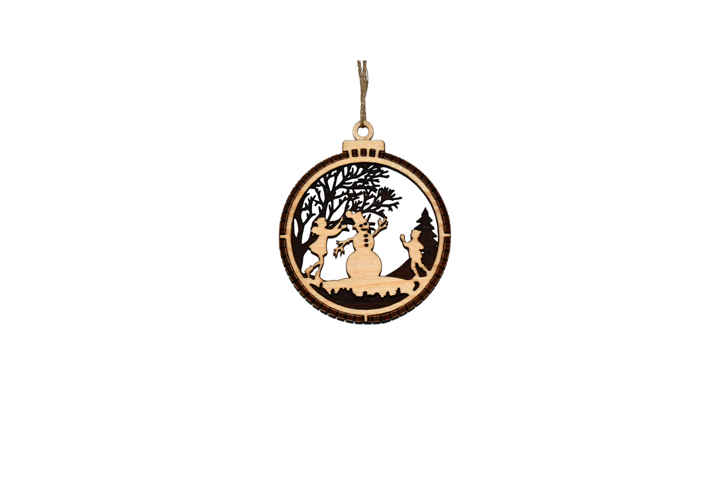 2 Layer Christmas Ornament - Snowman - Children - Laser Engraved Wood | Made in America