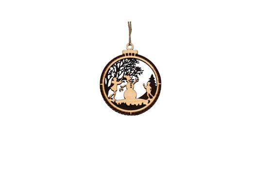 2 Layer Christmas Ornament - Snowman - Children - Laser Engraved Wood | Made in America