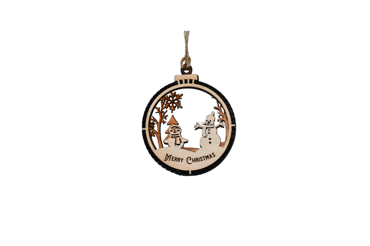 2 Layer Christmas Ornament - Snowman - Laser Engraved Wood | Made in America