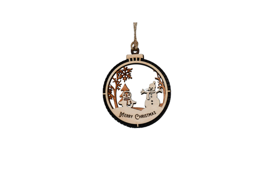 2 Layer Christmas Ornament - Snowman - Laser Engraved Wood | Made in America