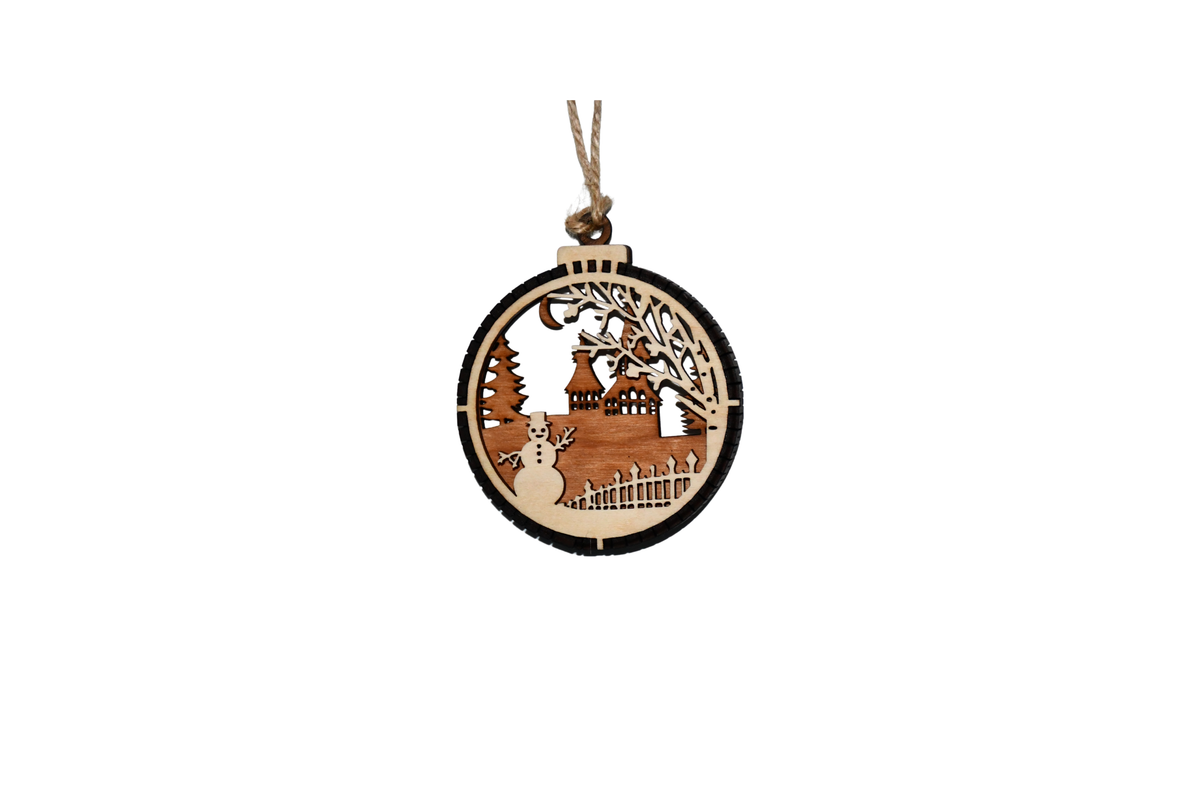 2 Layer Christmas Ornament - Snowman - Laser Engraved Wood | Made in America