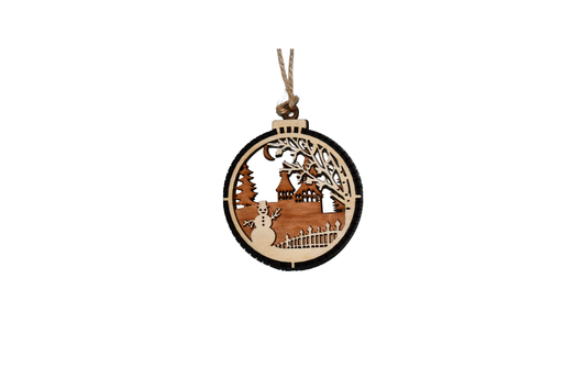 2 Layer Christmas Ornament - Snowman - Laser Engraved Wood | Made in America