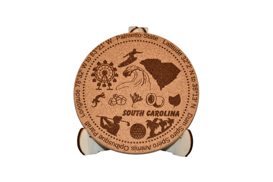 South Carolina - Cork Coaster - Laser Etched State Design - Made in America