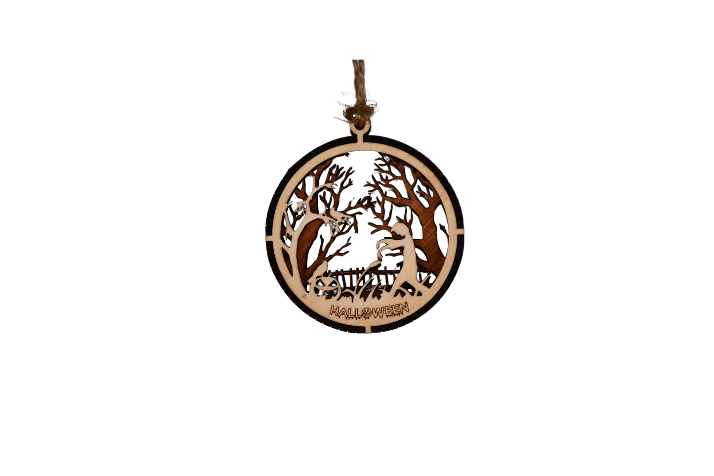 2 Layer Halloween Ornament - Jack-O-Lantern - Crow - Laser Engraved Wood | Made in America