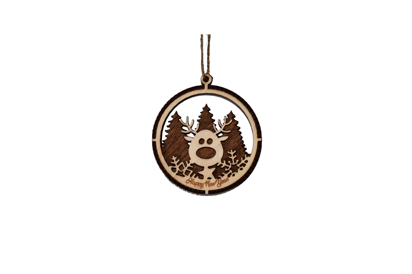 2 Layer Christmas Ornament - Reindeer - Laser Engraved Wood | Made in America