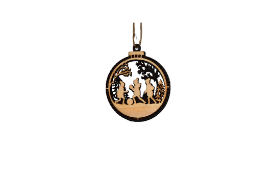 2 Layer Christmas Ornament - Children Playing - Laser Engraved Wood | Made in America