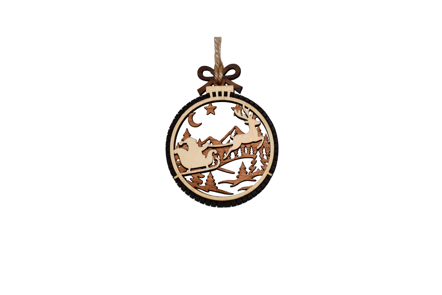 2 Layer Christmas Ornament - Santa - Reindeer - Laser Engraved Wood | Made in America