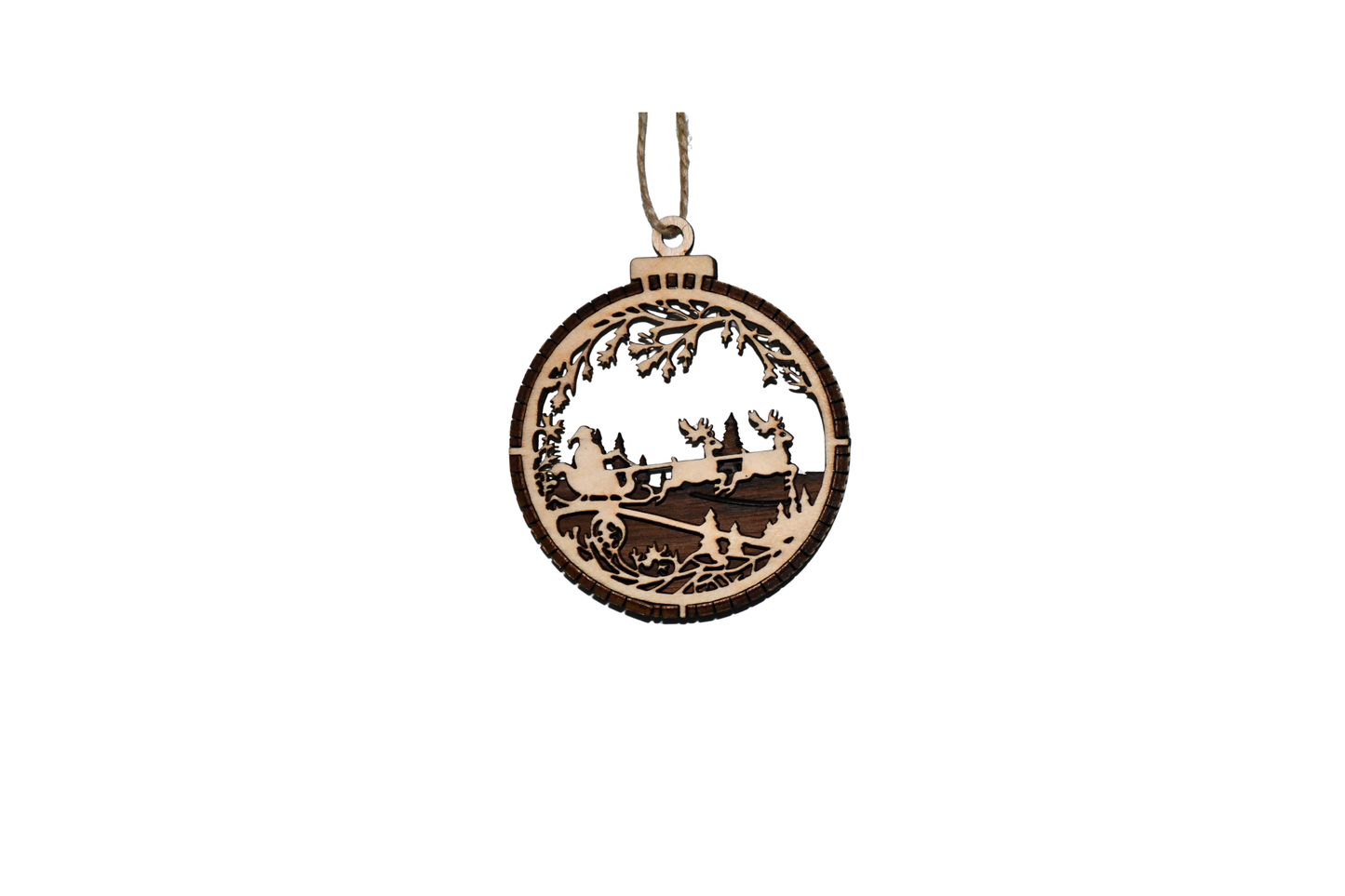 2 Layer Christmas Ornament - Santa - Reindeer - Laser Engraved Wood | Made in America