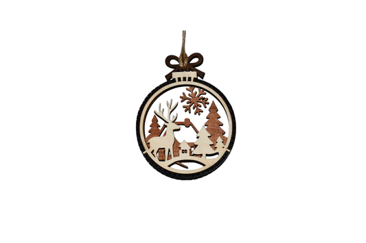 2 Layer Christmas Ornament - Buck - Snowflake - Laser Engraved Wood | Made in America